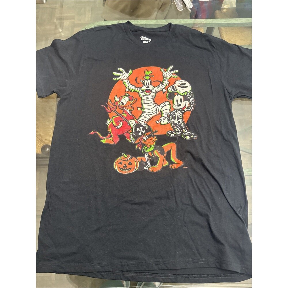 Disney Halloween T-shirt Mickey Donald Goofy Pluto Black Size Large